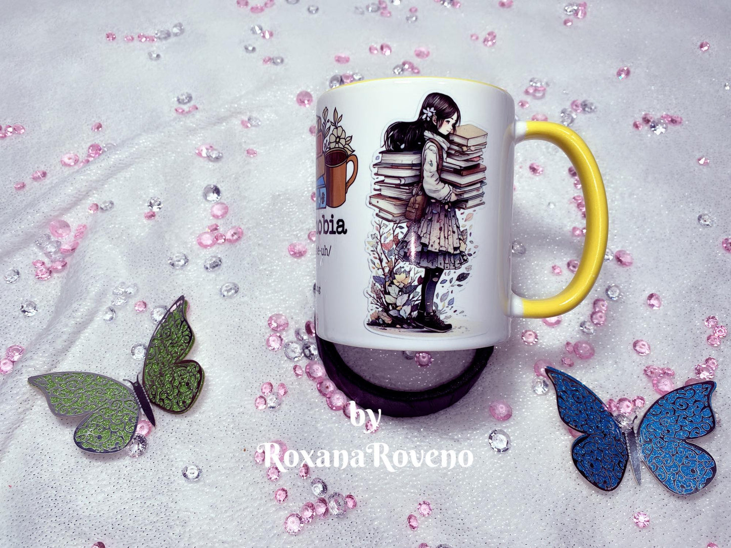 back side book lover flower girl with stack of books perfect gift for a Book lover