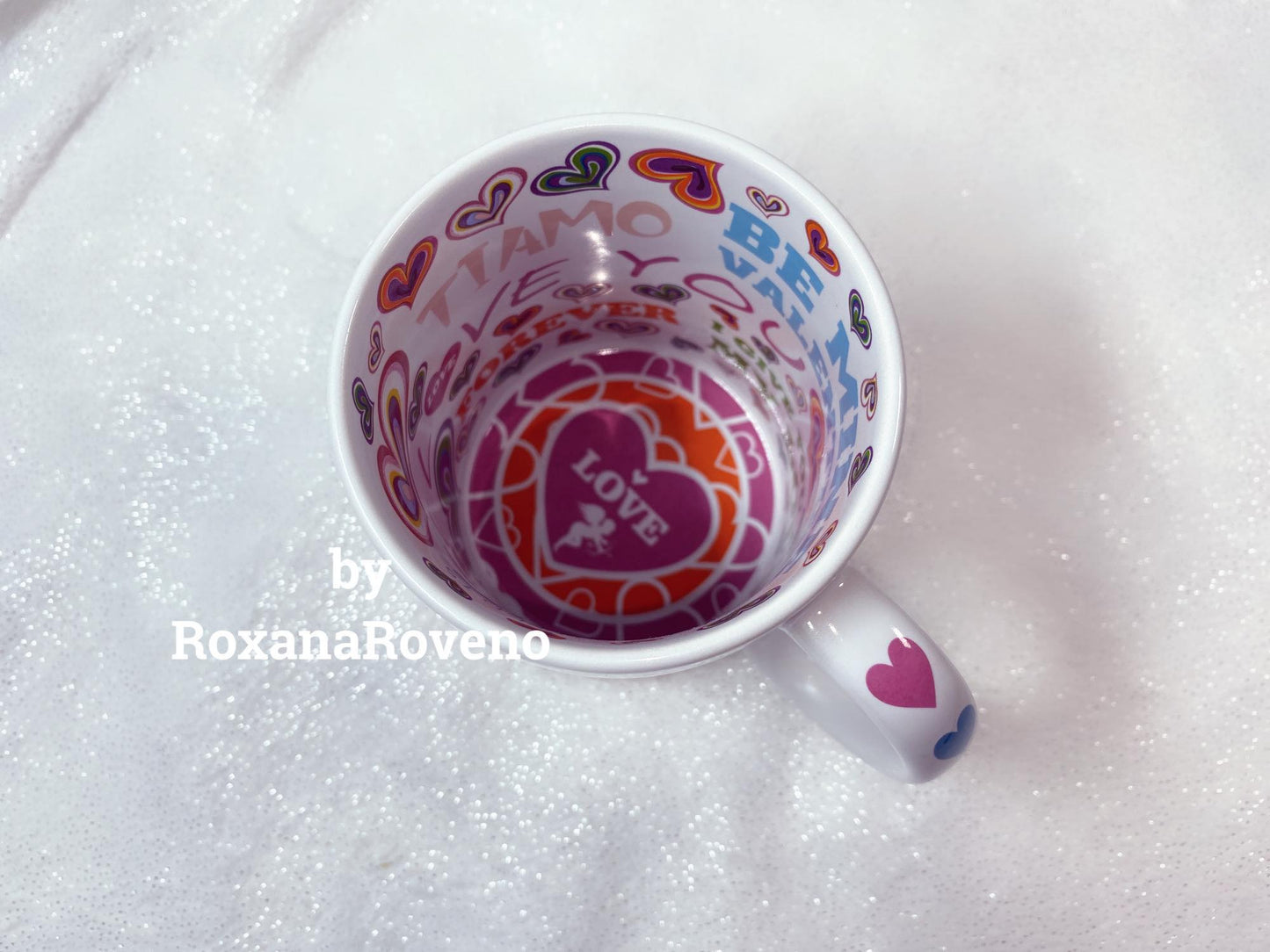 Personalised mugs by Roxana Roveno with love inside perfect gift for him and her special gift for Vaentine's Day