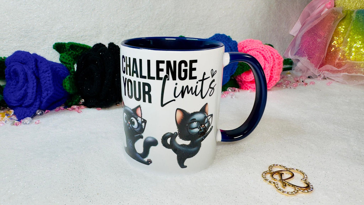 Personalised mugdesigned by roxana roveno with funny black cat and motivational quote perfect gift for cat lover right side