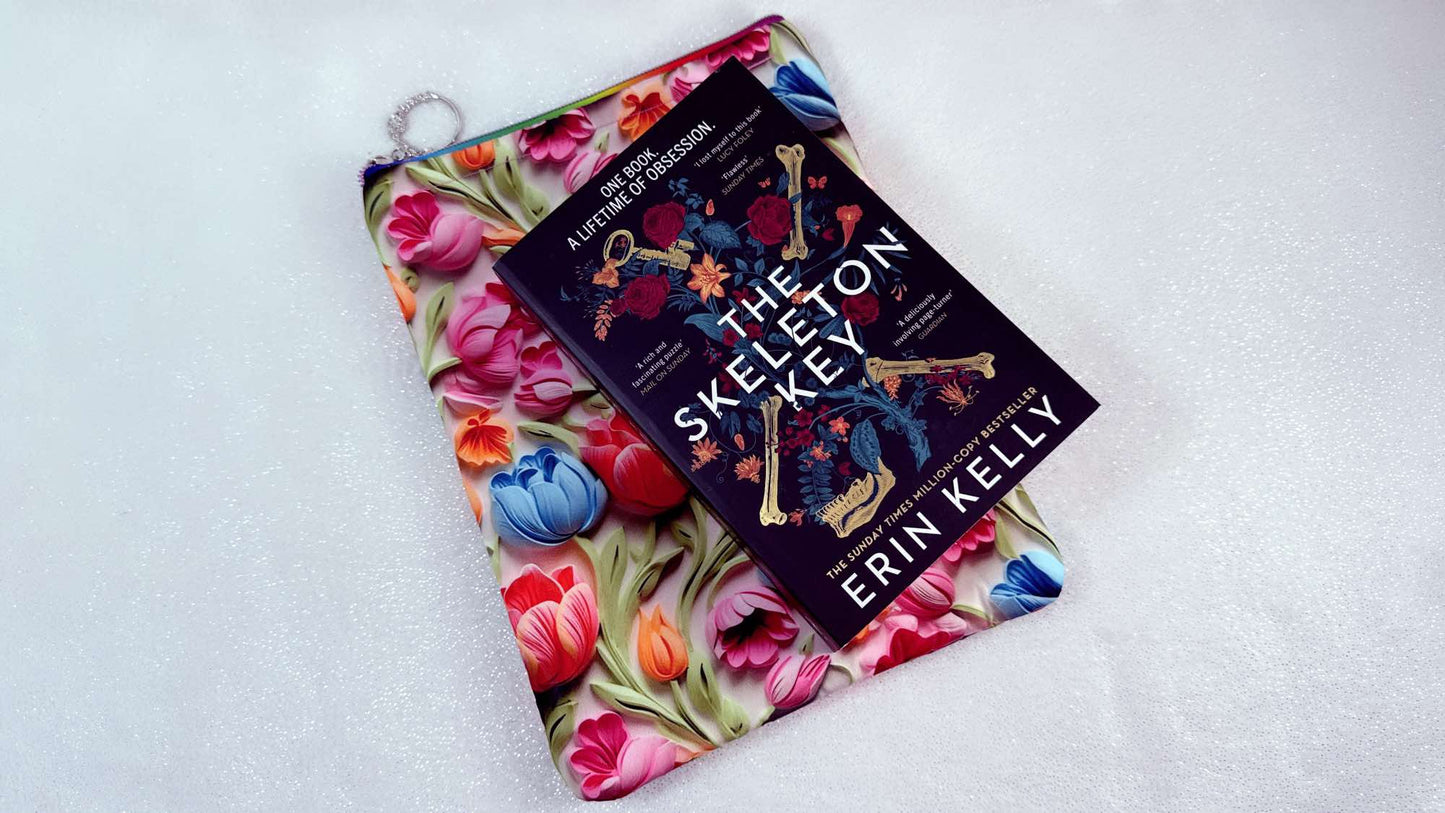 fit perfect the book named 'the skeleton key' Handmade book sleeve crafted by Roxana Roveno waterproof fabric with tulips