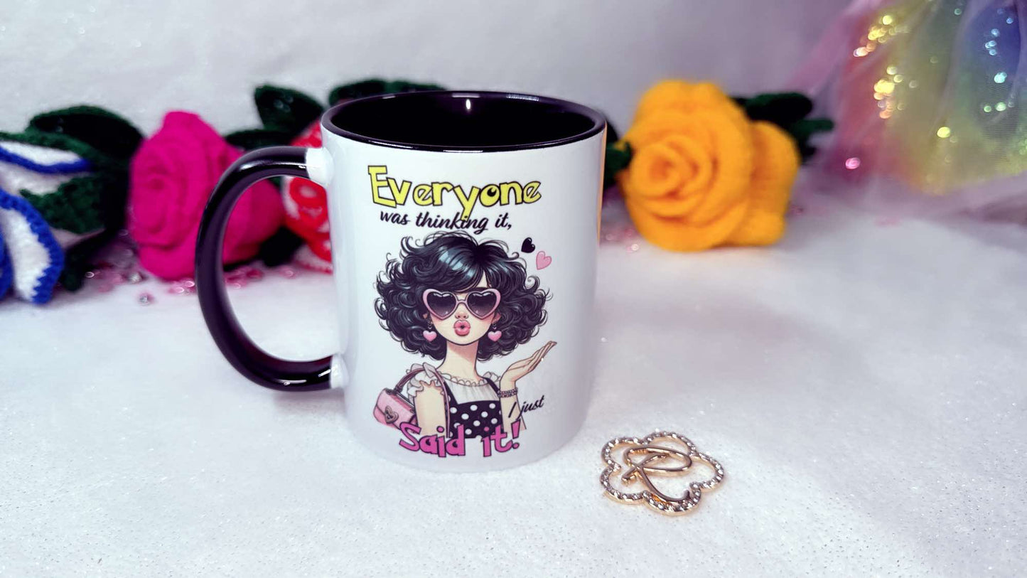 funny beautiful lady personalised coffee mug designed by roxana roveno with funny and sarcastic mug special gift foe her and a coffee or tea lover left side