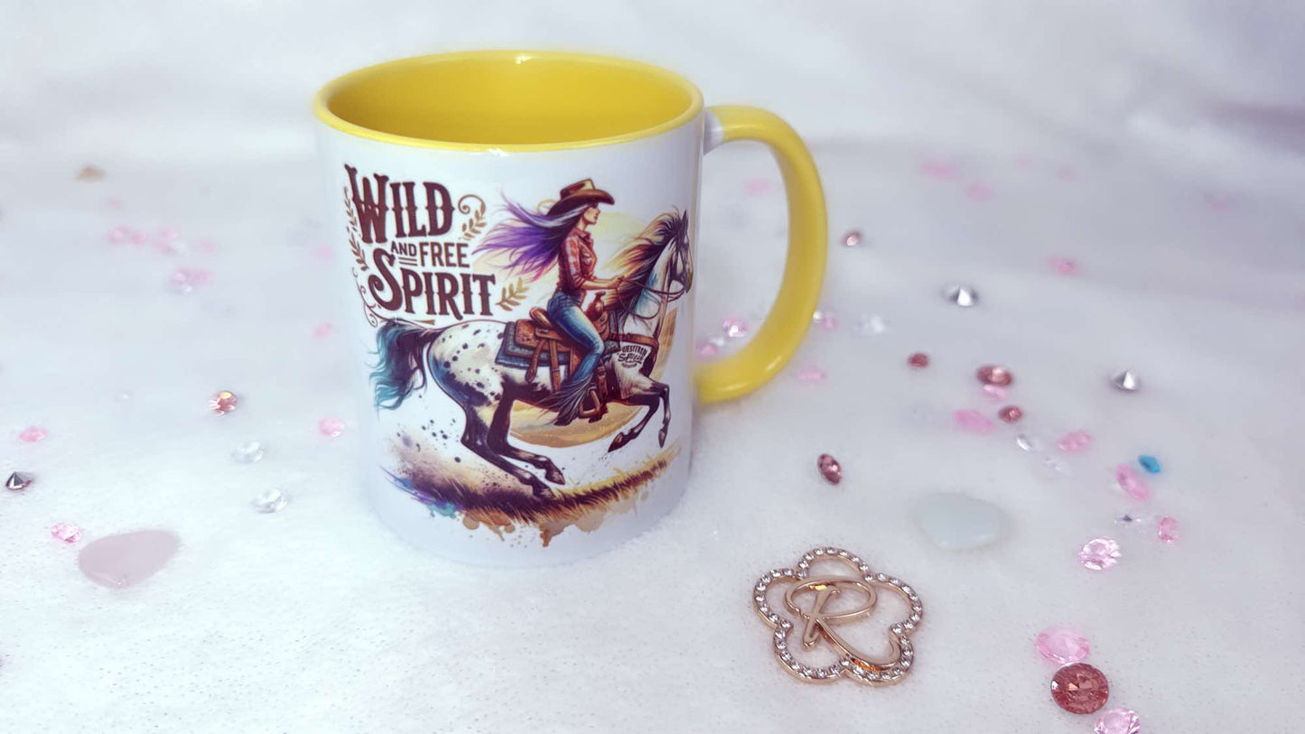 Personalised mug by Roxana Roveno with a cowgirl wild and free spirit perfect gift for a western lover