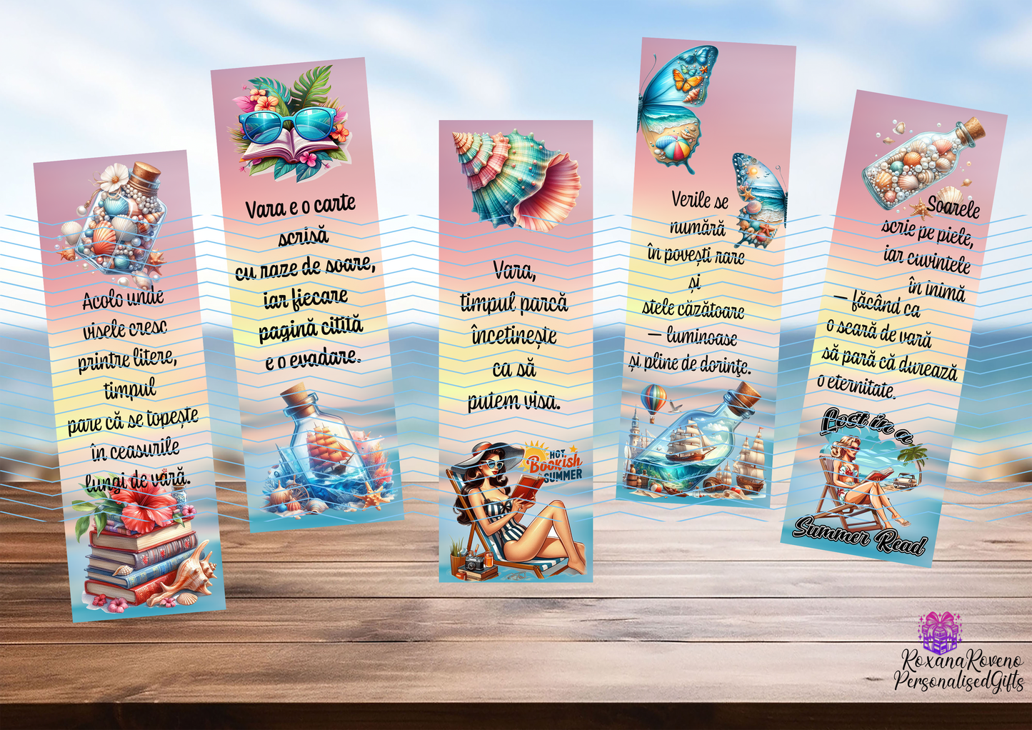 Summer Bookmark – Gift for Book Lovers, Accessories, 5 Laminated Paper Bookmarks Set