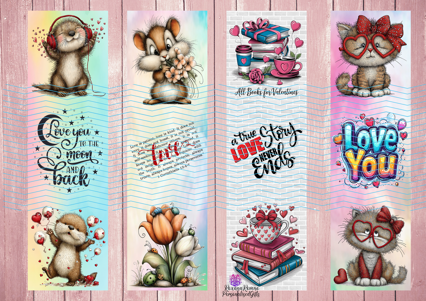 Cute hedgehog bookmark holding heart flowers, romantic illustrated bookmark for readers