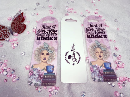 Personalised acrylic bookmark designed by Roxana Roveno with floral pastel design and Quotes "just a girl who loves books"