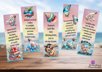 Summer Bookmark – Gift for Book Lovers, Accessories, 5 Laminated Paper Bookmarks Set