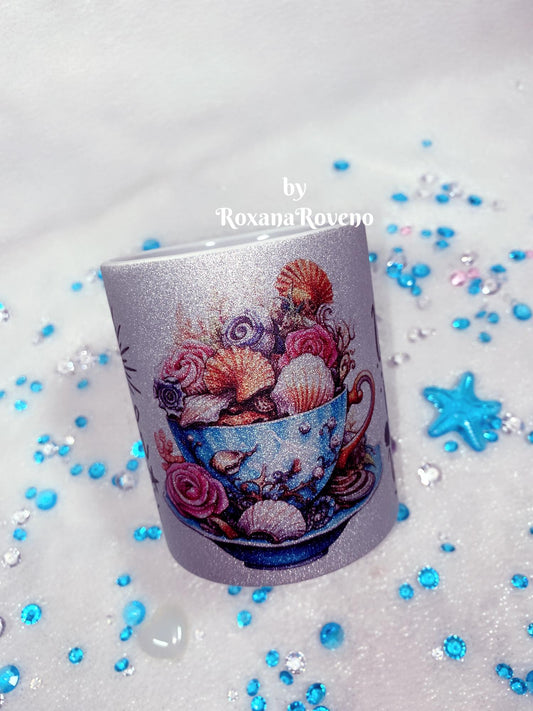 Personalised sparkle mug sea mug pefrect for sumer gifts by roxana roveno coffee mug tea mug special gift front side