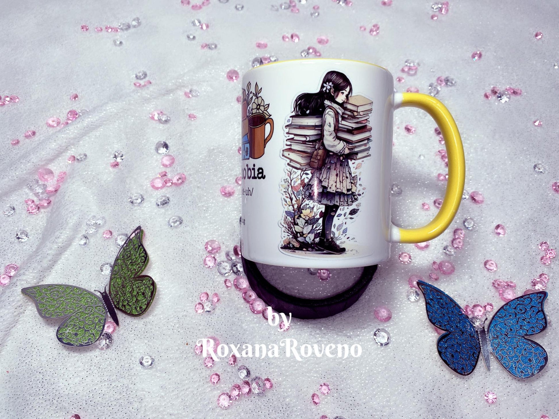 back side book lover flower girl with stack of books perfect gift for a Book lover