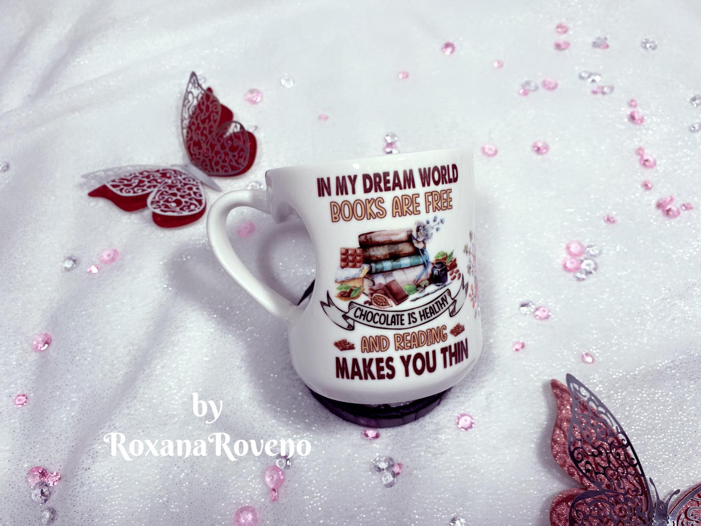 personalised coffee mug designed by roxana oveno special gift for coffee lover and a book lover heart handle mug