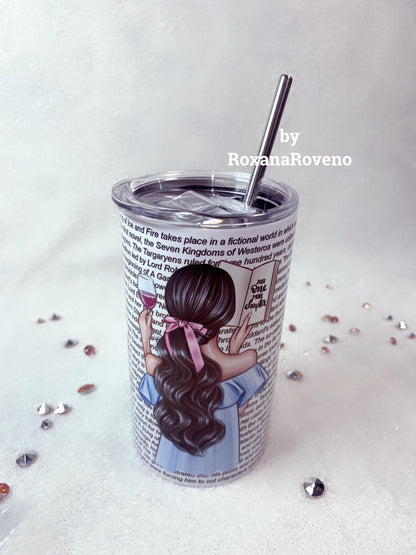  stainless steel personalised tumbler designed by roxana roveno with a gril who read a book perfect gift for drink and travel
