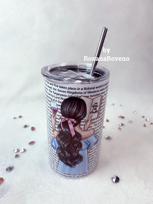  stainless steel personalised tumbler designed by roxana roveno with a gril who read a book perfect gift for drink and travel