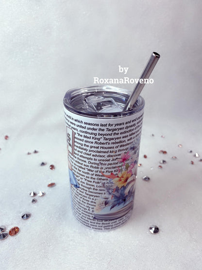  stainless steel personalised tumbler designed by roxana roveno with a gril who read a book perfect gift for drink and travel flowers and write
