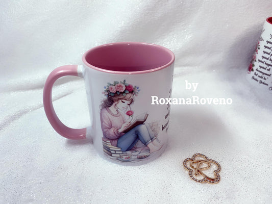 Personalised mug by Roxana Roveno special gift or a book lover with a girl reading 