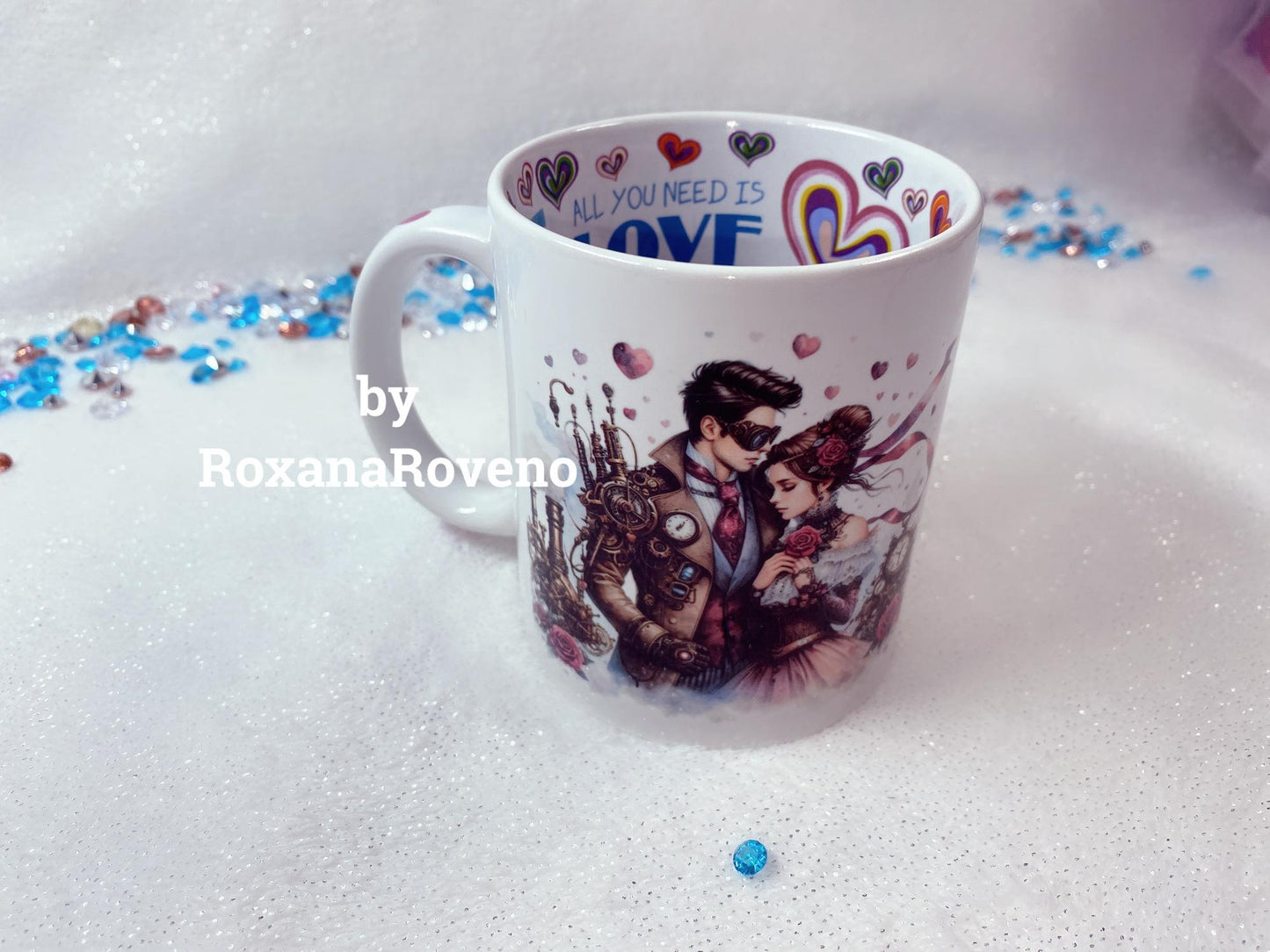 Personalised mugs by Roxana Roveno with lovers perfect gift for him and her special gift for Vaentine's Day