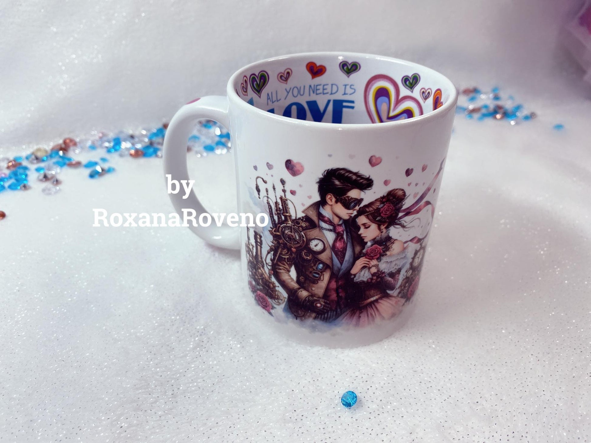 Personalised mugs by Roxana Roveno with lovers perfect gift for him and her special gift for Vaentine's Day