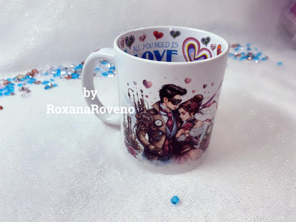 Personalised mugs by Roxana Roveno with lovers perfect gift for him and her special gift for Vaentine's Day
