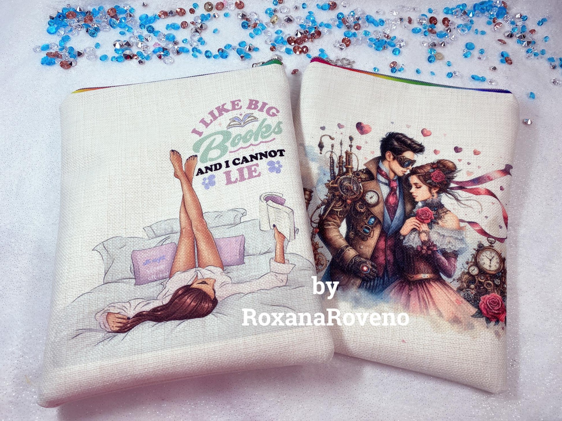 Quote 'I like big books and I cannot lie' handmade book sleeve Personalised by roxana roveno special gift for a book lover and for Valentine's Day face and back design