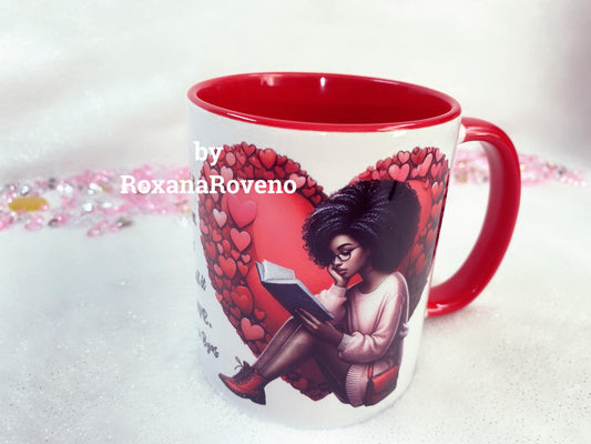 personalised mug by Roxana Roveno special designed with a black girl perfect gift for her for a book lover reading special gift for valentines day