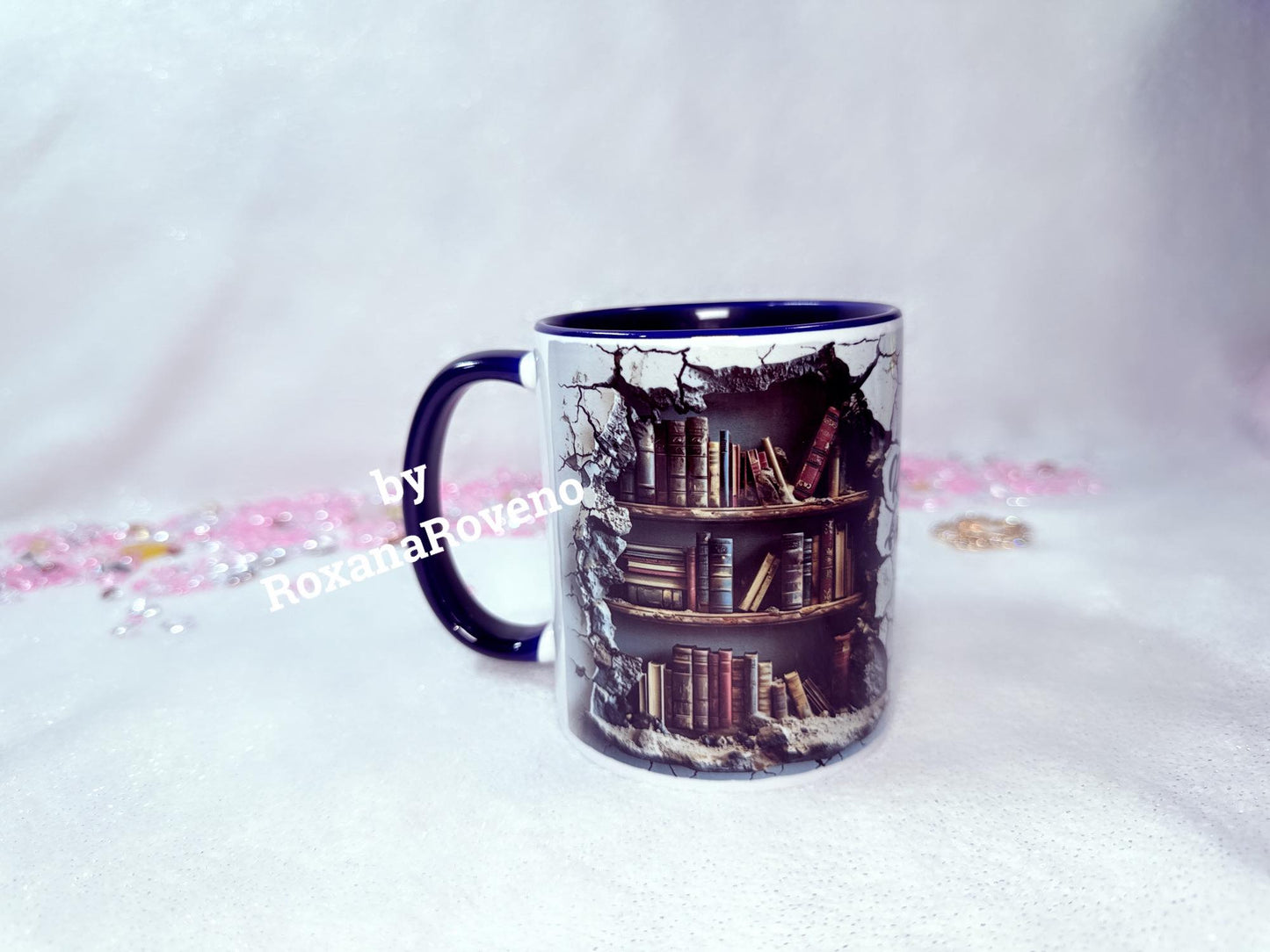Personalised gift Library mug by roxana roveno gifts perfect gift for a book lover perfect mug for reading left side
