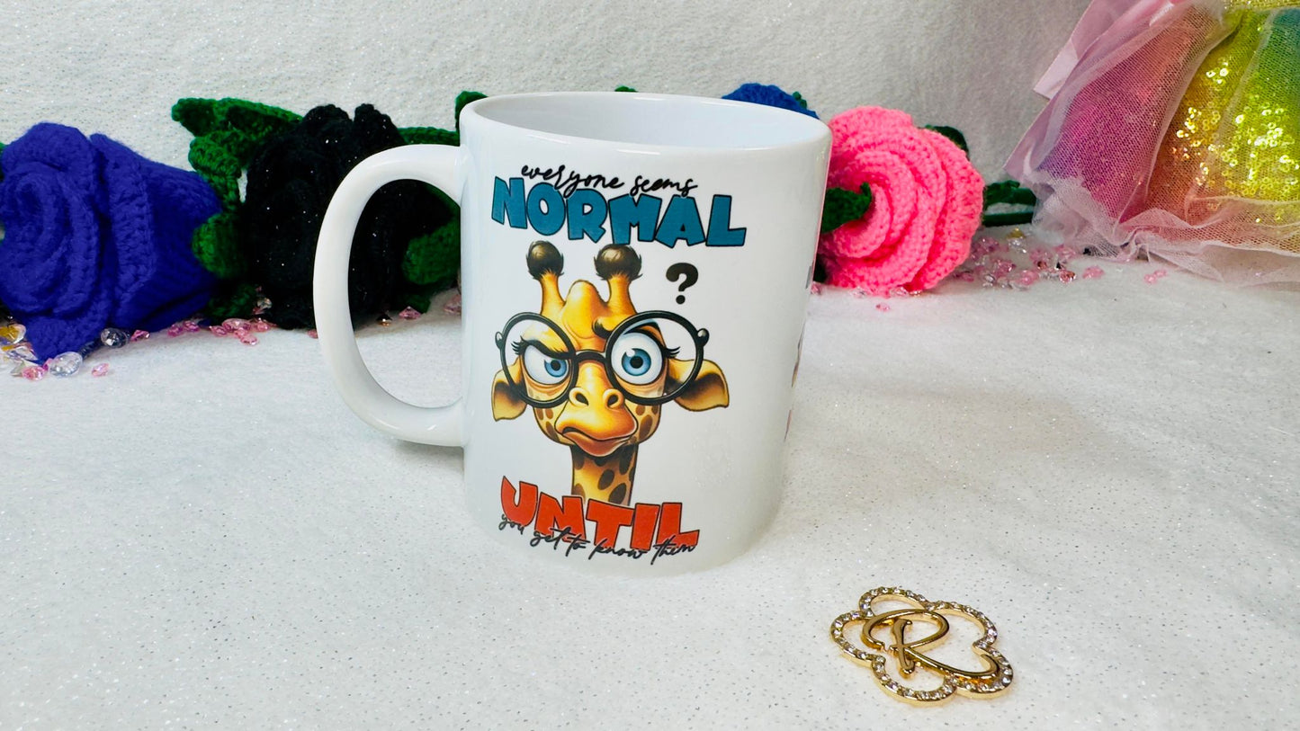 Personalised mug designed by roxana roveno with a funny giraffe and a funny quote