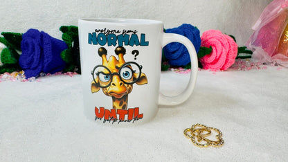 Personalised mug designed by roxana roveno with a funny giraffe and a funny quote perfect gift for him and her coffee lover and hot drink lover right side 