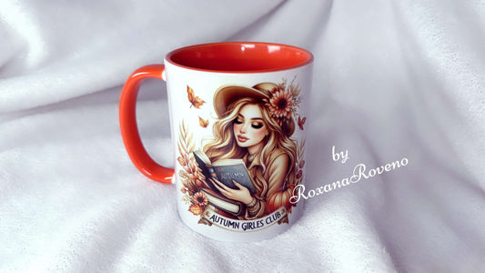 Pwrsonalised Autumn Mug by Roxana Roveno special designed for a book lover perfect gift for her