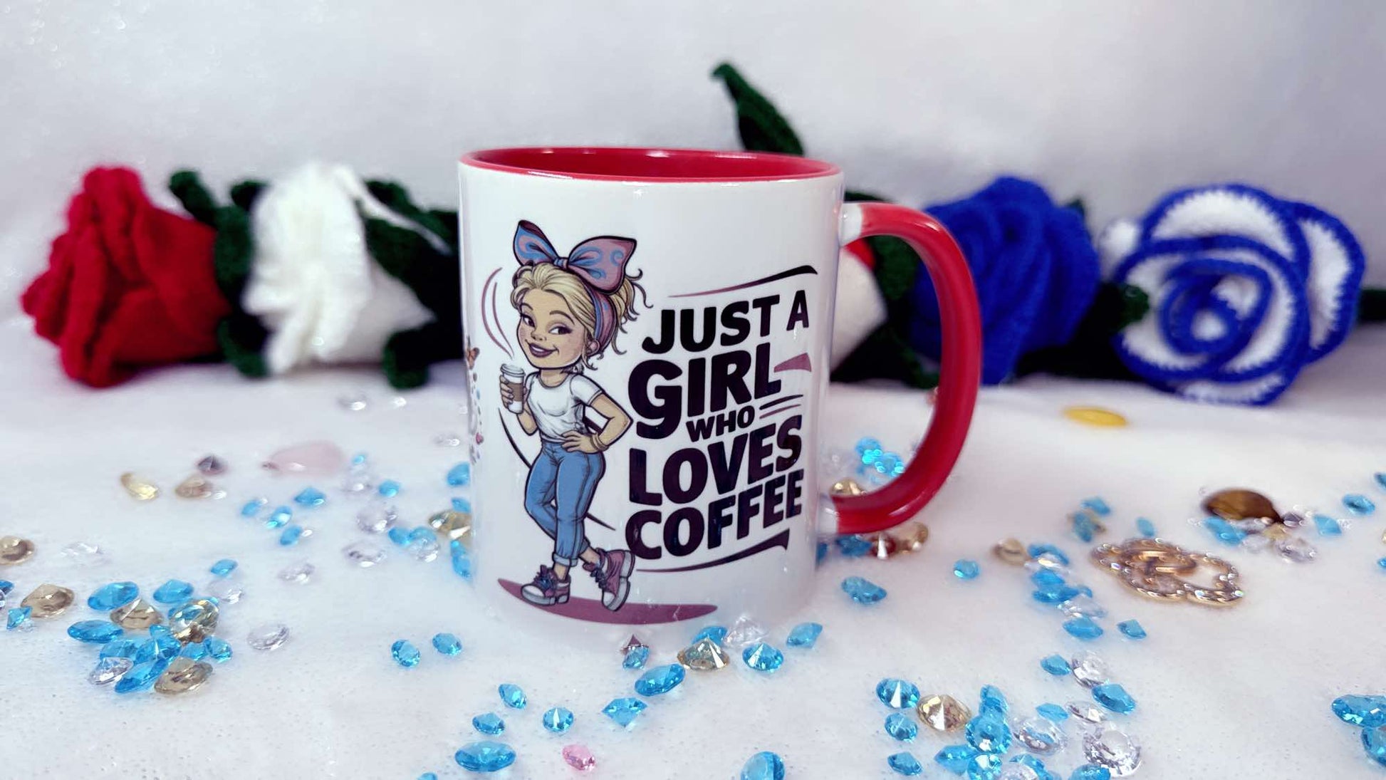 Personalised Gifts by Roxana Roveno designed ith a Blonde beautiful Lady perfect gift for her Coffee lover Funny girl