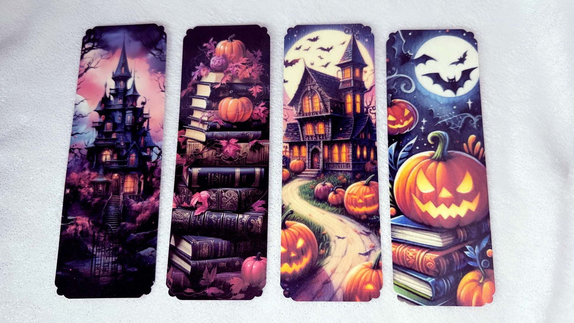 Personalised laminated bookmark set printed by Roxana Roveno perfect gift for a book lover who loves Halloween and books