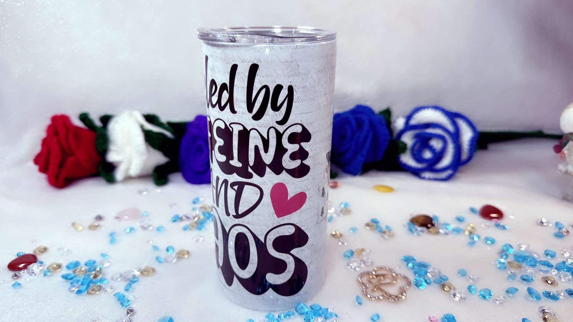 Cosy Winter Girl drinking coffee personalised tumbler by Roxana Ropveno perfect gift for girl side