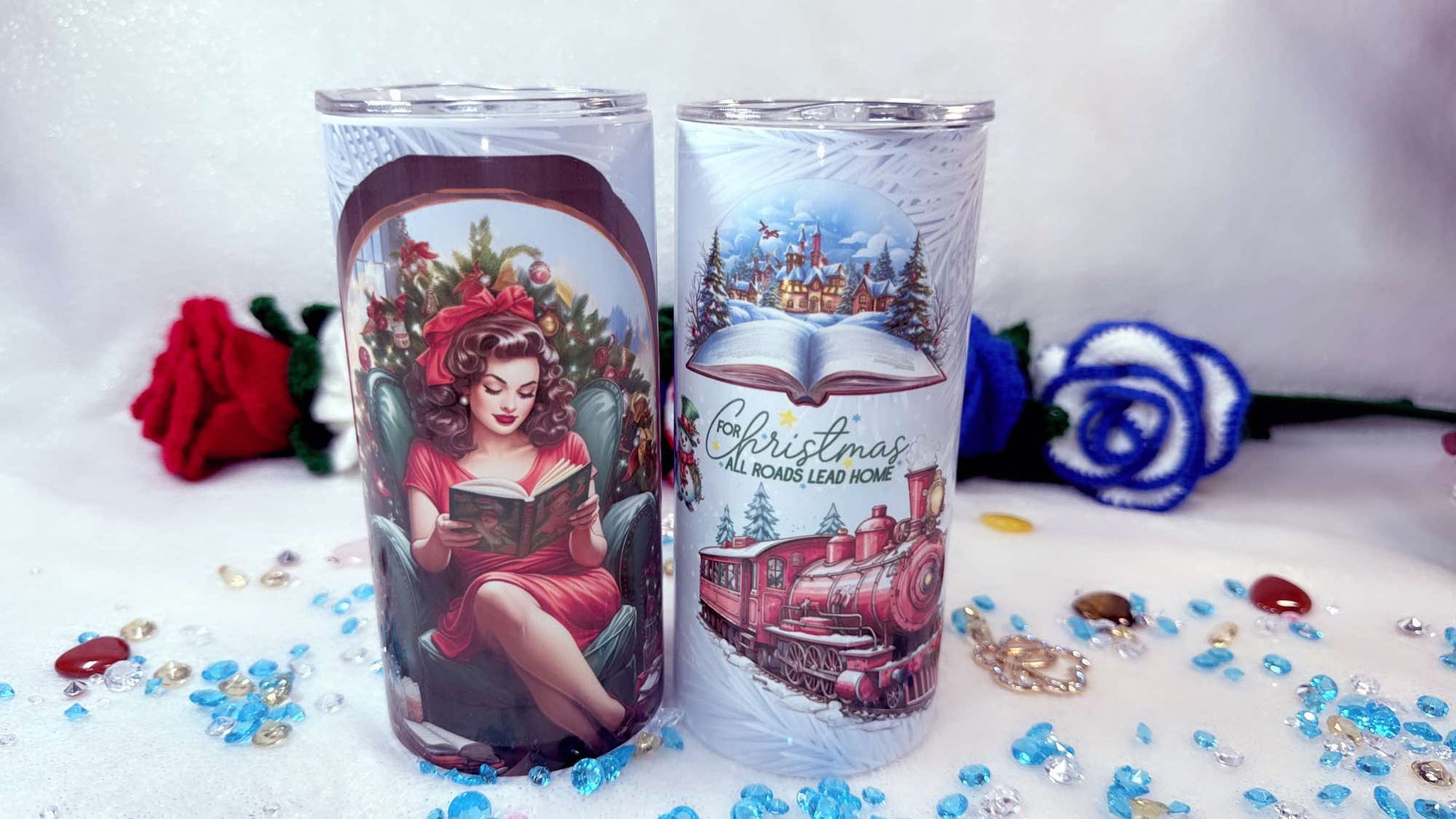 Christmas Winter Woman Reading on Sofa Personalised Gifte by Roxana Roveno perfect Gift for a book lover coffee lover 