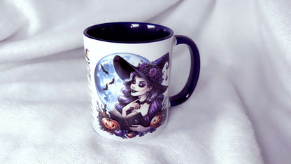Personalised mug designed by roxana roveno beautiful witch special gift for Halloween and book lover