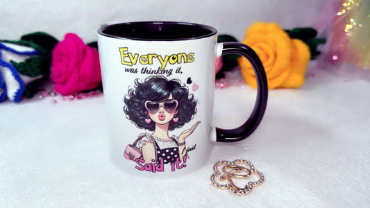 funny beautiful lady personalised coffee mug designed by roxana roveno with funny and sarcastic mug special gift foe her and a coffee or tea lover right side 