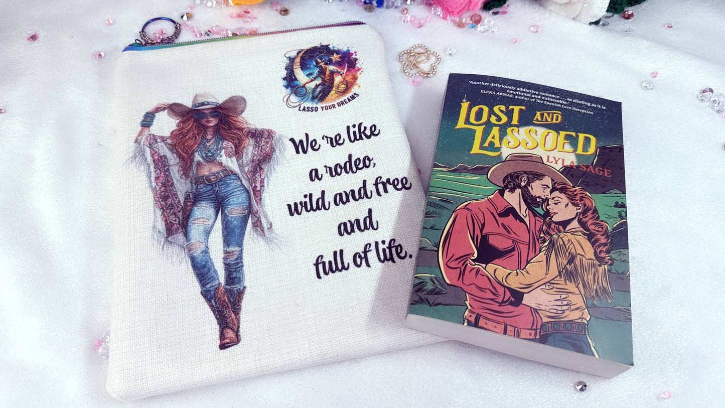 Whether you love beach reads, cowboy romances or dreamy seaside escapes, this book sleeve adds a touch of summer magic to your reading routine. handmade book sleeve designed by Roxana Roveno perefect gift for book lover designed with cowgirl