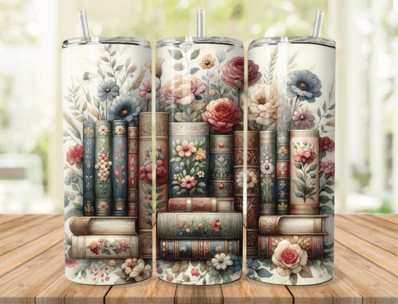Vintage Floral Book 20oz Tumbler Personalised by Roxana Roveno perfect gift for a book lover Bookworm perfect gift for travel