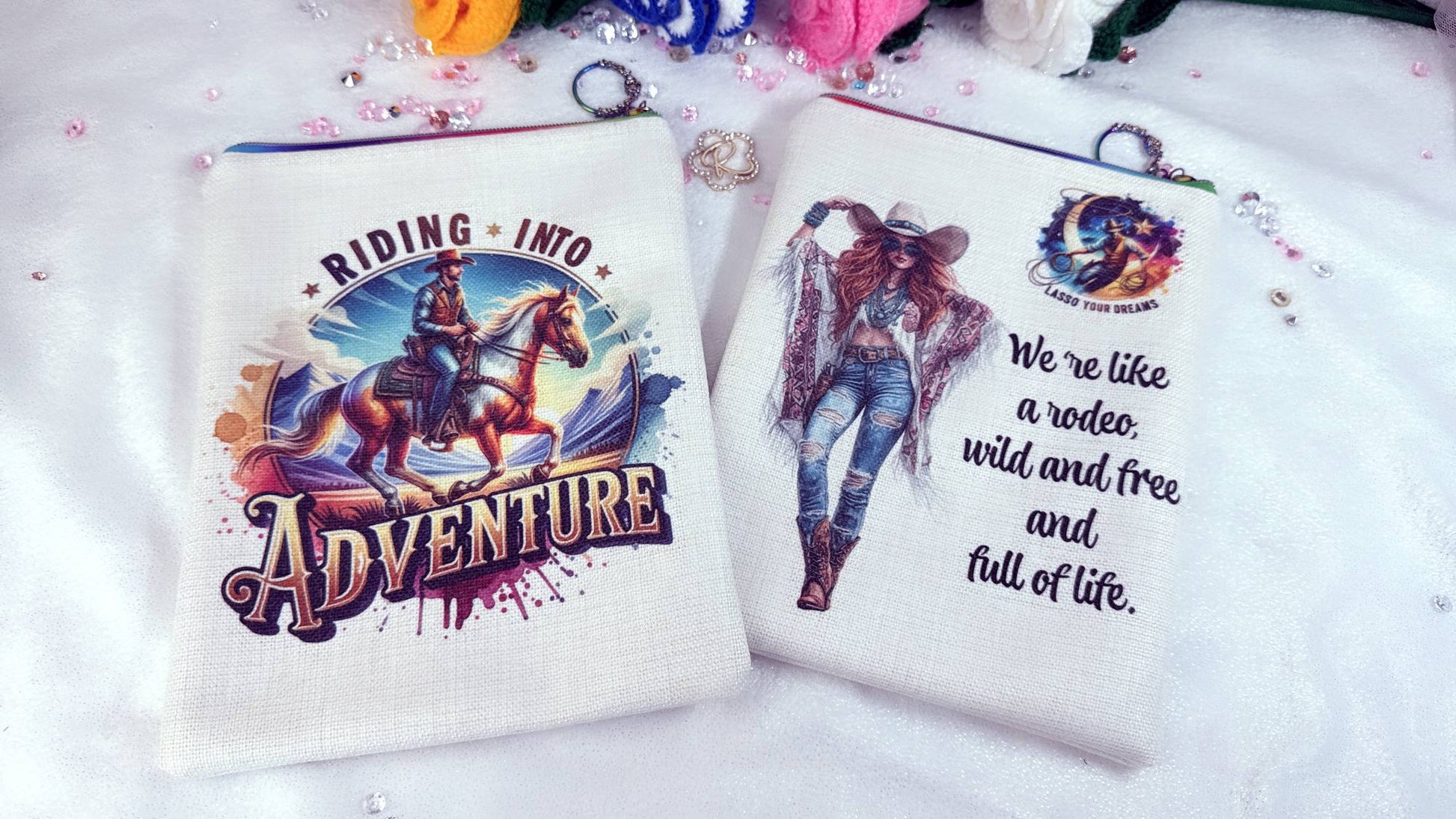 Whether you love beach reads, cowboy romances or dreamy seaside escapes, this book sleeve adds a touch of summer magic to your reading routine. handmade book sleeve designed by Roxana Roveno with a cowboy and cowgirl  perfect gift for a book lover 