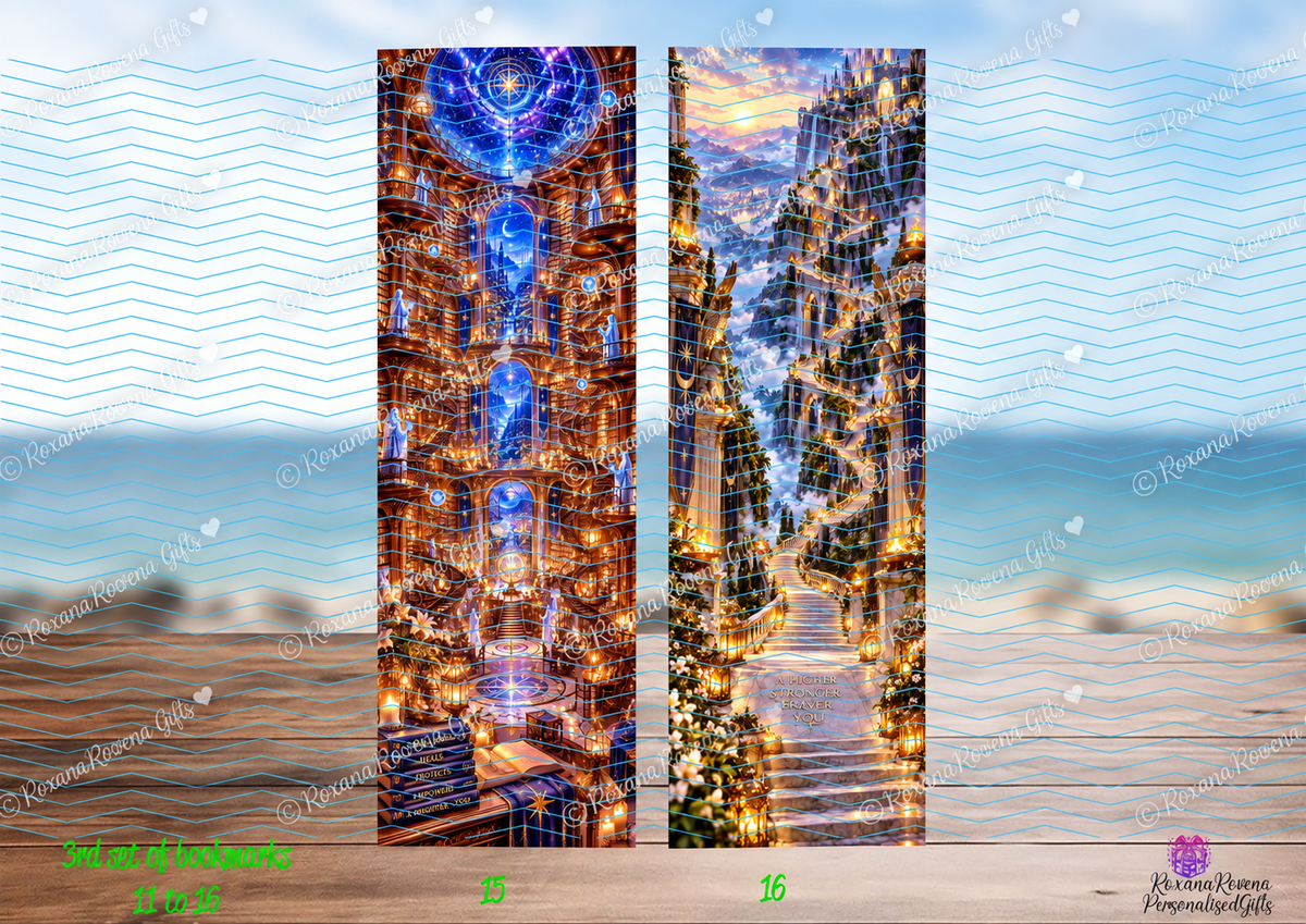Fantasy book lover bookmarks with vibrant magical court artwork