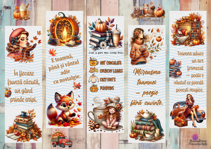 Whispers of Autumn – bookmark collection inspired by falling leaves and cosy reading. Designed by RoxanaRoveno perfect gift for a book lover, Romanian version 2