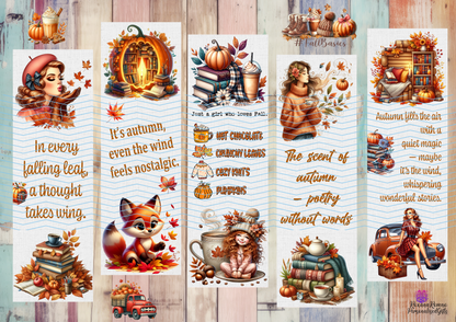 Whispers of Autumn – bookmark collection inspired by falling leaves and cosy reading. Designed by RoxanaRoveno perfect gift for a book lover, English  version