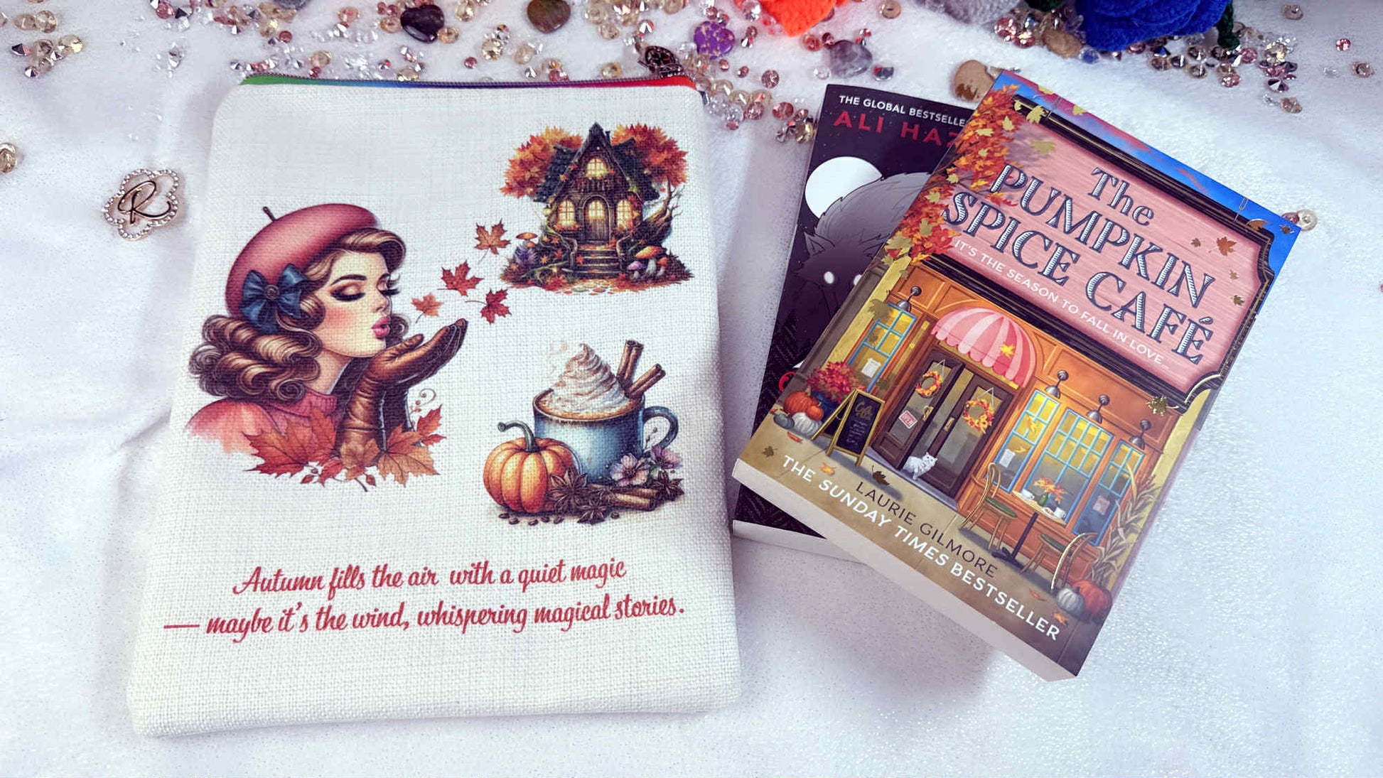 Autumn fills the air with a quiet magic Book Sleeve – Book Protector for Travel Reads Where every leaf tells a story. designed by roxana roveno front