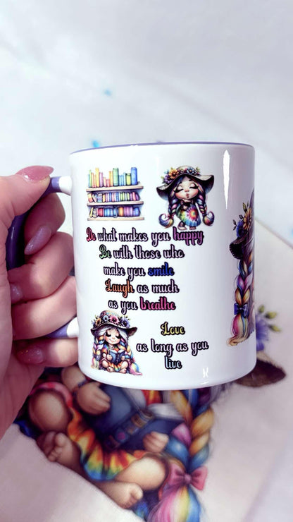 personalised quotes rainbow mug designed by Roxana Roveno special created with motivational meaning for beautiful girls left side