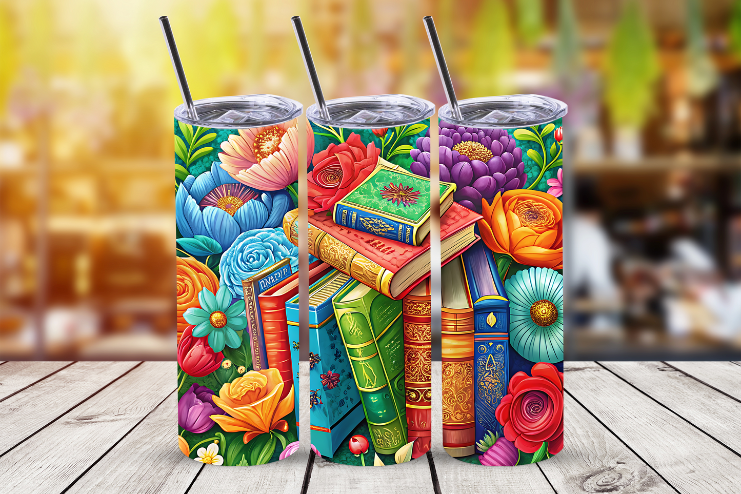 20oz Vintage Floral Book Tumbler Personalised by Roxana Roveno perfect gift for a book lover for the one who love to walk a lot coffee lover 