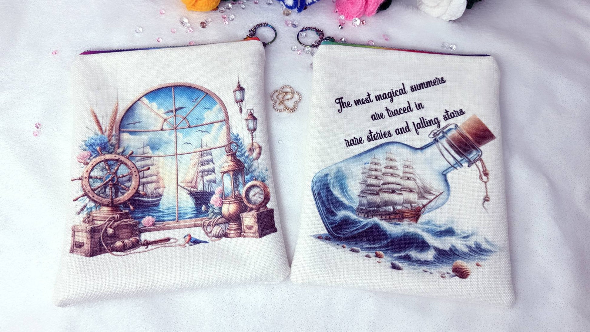 handmade book sleeve UK, summer book protector, personalised book sleeve gift, book pouch for travel, bookish gift ideas UK, beach reading accessories, book lover gift handmade Roxana Roveno, Quotes, Nautical 