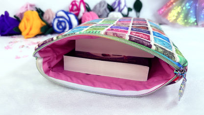 premium handmade book covers, designed for book lovers who care about their books as much as they care about reading them. special designed by Roxana Roveno, with postage stamp print book sleeve for paperback open 